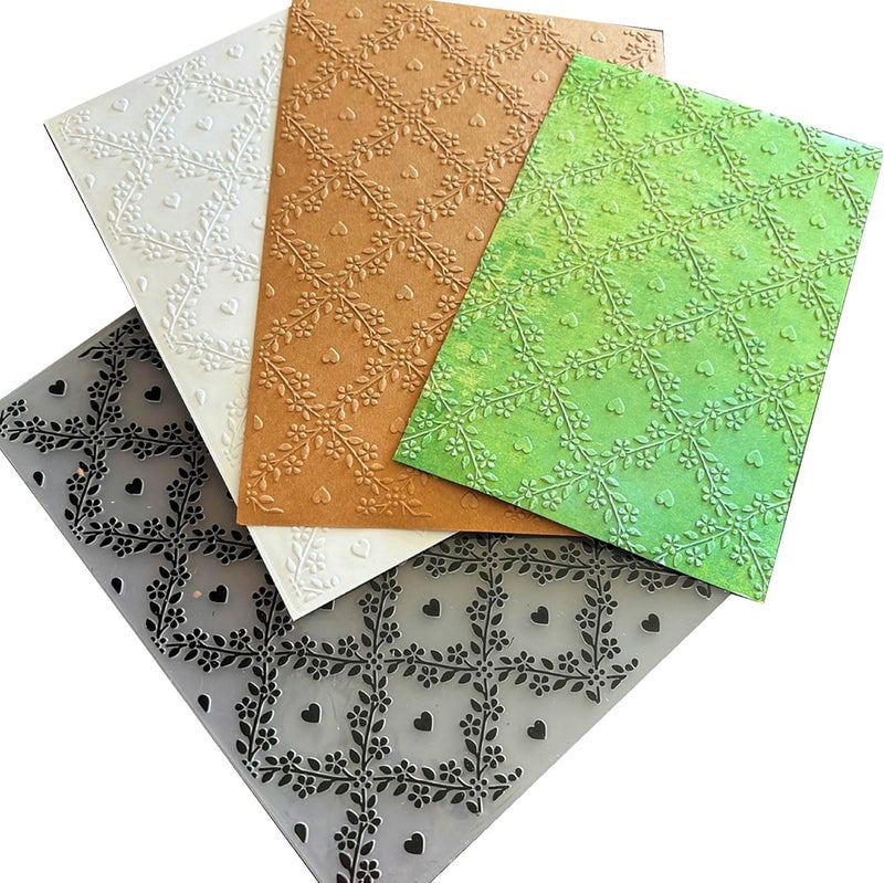 Arbuya Flowers Grid Heart Texture Plastic Embossing Folders for Card Making Scrapbooking or Paper Crafts - Image 1